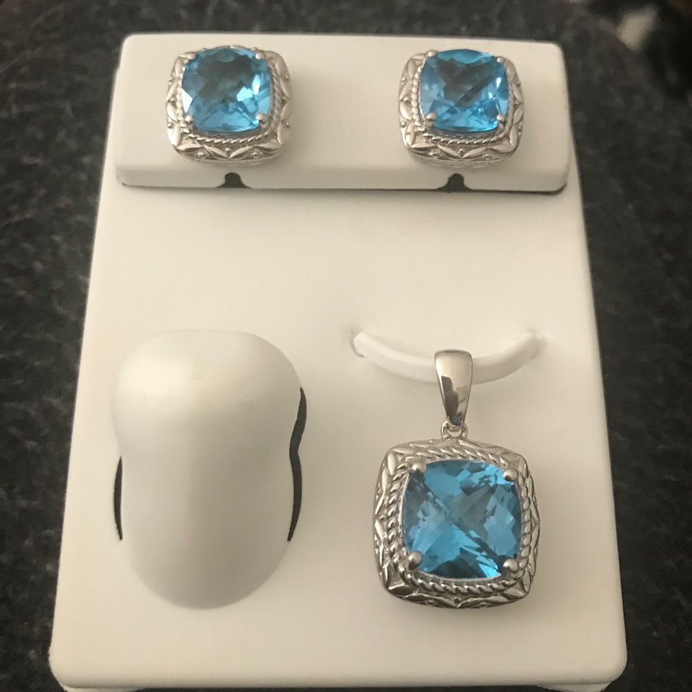SS  Swiss Blue Topaz Pendant and post Earrings